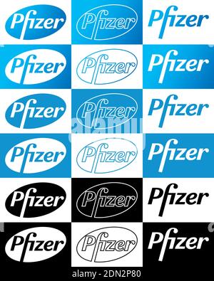 Pfizer Vector Logo - Neueste Blau und Schwarz Farbe Silhouette Set - amerikanische Pharmaunternehmen, dass Forschung und Entwicklung Impfstoffe Und pharm Stock Vektor