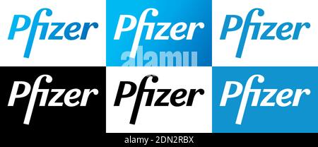 Pfizer Vector Logo - Neueste Blau und Schwarz Farbe Silhouette Set - amerikanische Pharmaunternehmen, dass Forschung und Entwicklung Impfstoffe Und pharm Stock Vektor