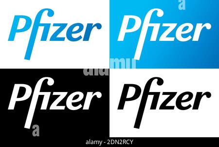 Pfizer Vector Logo - Neueste Blau und Schwarz Farbe Silhouette Set - amerikanische Pharmaunternehmen, dass Forschung und Entwicklung Impfstoffe Und pharm Stock Vektor