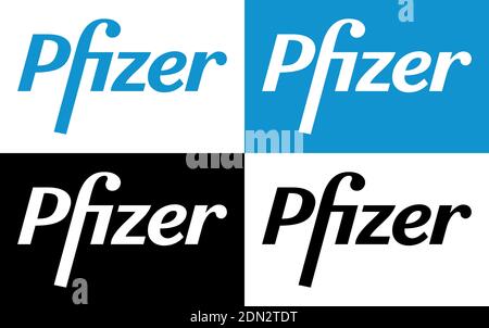 Pfizer Vector Logo - Neueste Blau und Schwarz Farbe Silhouette Set - amerikanische Pharmaunternehmen, dass Forschung und Entwicklung Impfstoffe Und pharm Stock Vektor