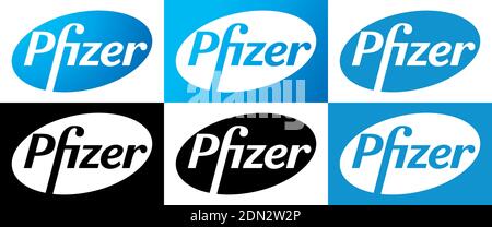 Pfizer Vector Logo - Neueste Blau und Schwarz Farbe Silhouette Set - amerikanische Pharmaunternehmen, dass Forschung und Entwicklung Impfstoffe Und pharm Stock Vektor