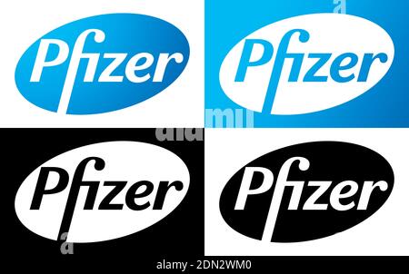 Pfizer Vector Logo - Neueste Blau und Schwarz Farbe Silhouette Set - amerikanische Pharmaunternehmen, dass Forschung und Entwicklung Impfstoffe Und pharm Stock Vektor