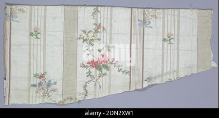 Fragments, Medium: silk Technique: plain weave with supplementary wefts, Serpentine vines and floral sprays on white ground., 18th century, woven textiles, Fragments Stock Photo