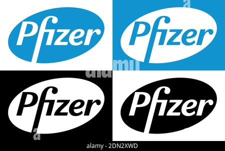 Pfizer Vector Logo - Neueste Blau und Schwarz Farbe Silhouette Set - amerikanische Pharmaunternehmen, dass Forschung und Entwicklung Impfstoffe Und pharm Stock Vektor