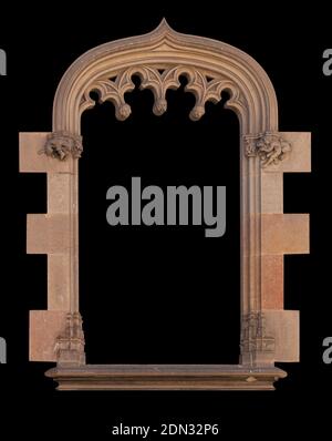 Auf den Straßen in Katalonien, öffentliche Plätze. Elemente der architektonischen Dekorationen von Gebäuden, Türen und Bögen, Gipsformen und Muster. Stockfoto