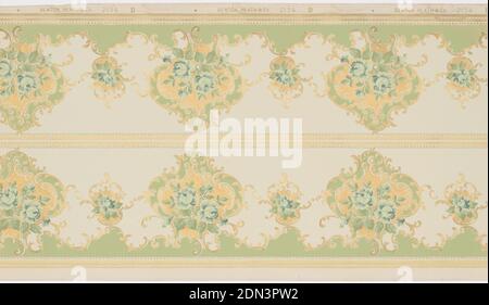 Frieze, Benton, Heath & Co., Hoboken, New Jersey, 1875 - 1917, maschinenbedrucktes Papier, abwechselnd große und kleine florale Medaillons; gedruckt 2 quer., Hoboken, New Jersey, USA, 1905–1915, Wallcoverings, Frieze Stockfoto