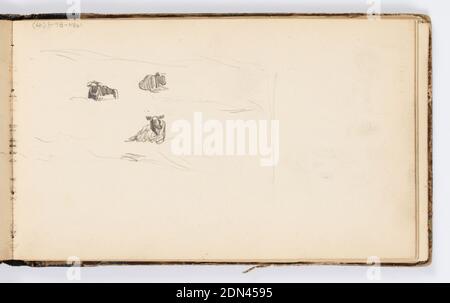 Sketchbook Page, Kenyon Cox, amerikanisch, 1856–1919, Graphit auf Papier, Skizzen von Kühen., USA, 1875, Alben (gebunden) & Bücher, Sketchbook Folio, Sketchbook Folio Stockfoto