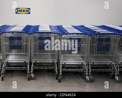 Mumbai, India. 17th Dec, 2020. Trolleys lined up inside the store during the launch.IKEA, a Swedish multinational store selling home decor products launched its second store in India. Store is located in Turbhe (a suburb in Navi Mumbai). Credit: SOPA Images Limited/Alamy Live News Stock Photo