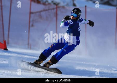 Carezza, Italy. 17th Dec, 2020. FIS Snowboard World Cup - Covid-19 Outbreak Parallel Slalom event on 17/12/2020 in Carezza, Italy. In action Mirko Felicetti (ITA) (Photo by Pierre Teyssot/ESPA-Images) Credit: European Sports Photo Agency/Alamy Live News Stock Photo