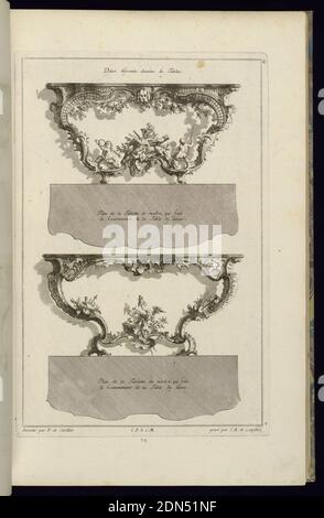 Deux diferents deseins de tables, François de Cuvilliés d.Ä., Belgier, Aktives Deutschland, 1695 - 1768, Karl Albert von Lespilliez, 1723–1796, Radierung und Gravur auf weißem Büttenpapier, Deutschland, 1745, Möbel, Druck Stockfoto