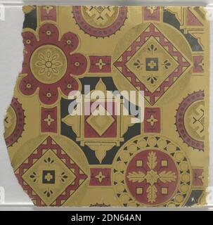 Seitenwand-Muster, maschinenbedruckt auf Papier, fragmentarische Tapeten aus Musterbuch, inklusive ästhetischer und anglo-japanesischer Entwürfe., 72 Seiten Muster., USA, 1880–90, Wallcoverings, Sidewall-Muster Stockfoto