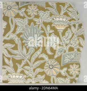 Seitenwand-Muster, maschinenbedruckt auf Papier, fragmentarische Tapeten aus Musterbuch, inklusive ästhetischer und anglo-japanesischer Entwürfe., 72 Seiten Muster., USA, 1880–90, Wallcoverings, Sidewall-Muster Stockfoto