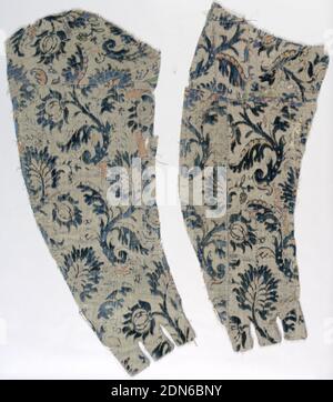 Sleeve fragments, Medium: silk, metallic Technique: supplementary warp forming loops (velvet), Diagonal sprigs in blue and coral velvet on silver ground., 17th century, woven textiles, Sleeve fragments Stock Photo