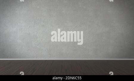 Abstrakte weiße Innenausstattung von leeren Raum mit Betonwänden und Holzboden. 3d-Rendering Stockfoto