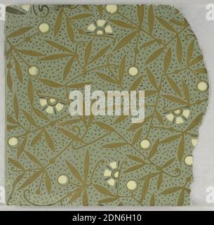 Seitenwand-Muster, maschinenbedruckt auf Papier, fragmentarische Tapeten aus Musterbuch, inklusive ästhetischer und anglo-japanesischer Entwürfe., 72 Seiten Muster., USA, 1880–90, Wallcoverings, Sidewall-Muster Stockfoto