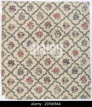 Textil, Medium: Baumwolle Technik: Mordant gefärbt und bemalt (Chintz) auf Leinwandfundament, Gitter von Bändern umschließenden Blumen., Indien, 18. Jahrhundert, bedruckte, gefärbte & bemalte Textilien, Textil Stockfoto