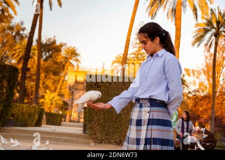 Schulkinder in Sevilla, Spanien, besuchen Parque de Maria Luisa oder Maria Lusia Park. Stockfoto