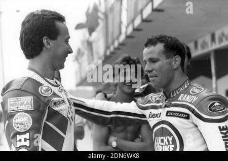 Freddie Spencer (USA) Honda 500 und Randy Mamola (USA) Yamaha, Saison 1985 Stockfoto