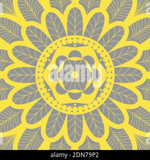 Abstrakter Vektor floralen Hintergrund. Eine große gelbe geometrische Blume. Symmetrische Blütenblätter. Stock Vektor