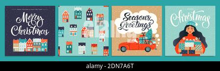 Weihnachten und Neujahr Vorlagen Set für Grußkarten Scrapbooking, Herzlichen Glückwunsch, Einladungen, Tags, Aufkleber, Postkarten. Weihnachtsposter Set Vektor Stock Vektor