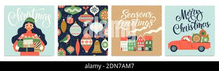 Weihnachten und Neujahr s Vorlage Set für Gruß Scrapbooking, Herzlichen Glückwunsch, Einladungen, Tags, Aufkleber, Postkarten. Weihnachts-Poster-Set. Vecto Stock Vektor