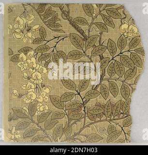 Seitenwand-Muster, maschinenbedruckt auf Papier, fragmentarische Tapeten aus Musterbuch, inklusive ästhetischer und anglo-japanesischer Entwürfe., 72 Seiten Muster., USA, 1880–90, Wallcoverings, Sidewall-Muster Stockfoto