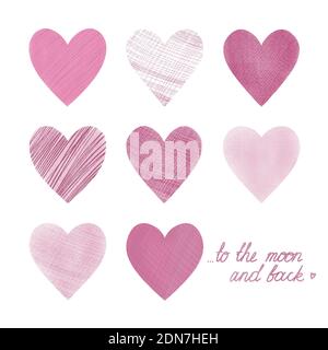 Set von handgezeichneten Herzen auf weißem Hintergrund für Design Valentinstag Stockfoto