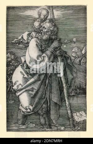 St. Christopher, Albrecht Dürer, Deutsch, 1471–1528, Gravieren auf cremefarbenen Papierlappentapes, 1511, Abbildungen, Druck Stockfoto