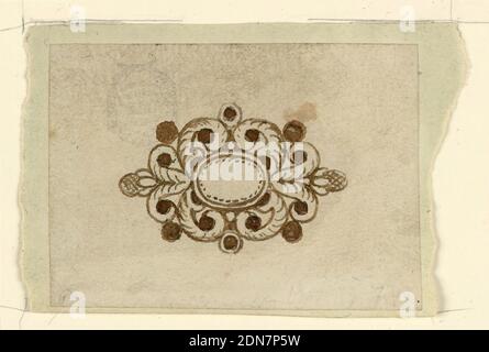 Design für Brosche, Stift und Tinte, Pinsel und Sepia auf Papier, ein länglicher Diamant, eingerahmt von Palmetten., Italien, 1820–30, Schmuck, Zeichnung Stockfoto