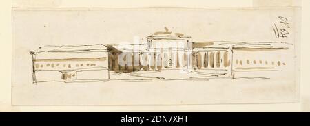 Elevation of a Palace, Giuseppe Barberi, italienisch, 1746–1809, Feder und braune Tusche, Pinsel und braune Wäsche auf cremefarbenem Papier, liniert, Elevation of a Palace., Rom, Italien, 1746–1809, Architektur, Zeichnung Stockfoto