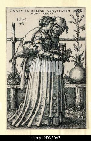 The Lady and Death, Hans Sebald Beham, deutsch, 1500–1550, Gravieren auf Papier, 1541, Druck Stockfoto