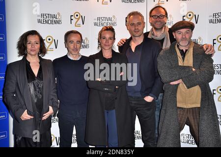 Die Dokumentarjury Delphine Gleize, Sebastien Lifshitz, Geraldine Danon, David Andre, Claus Drexel und Jacques Bonnaffe posieren vor der Vorführung von je Suis Femen, die am 23. März 2015 das Festival 2 Valenciennes in Valenciennes, Frankreich, eröffnet. Foto von Nicolas Briquet/ABACAPRESS.COM Stockfoto