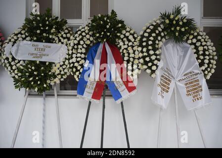 Beerdigung des griechischen Sängers Demis Roussos auf dem ersten Friedhof von Athen, Griechenland am 30. Januar 2015. Foto von Boris Pilipenko/ABACAPRESS.COM Stockfoto