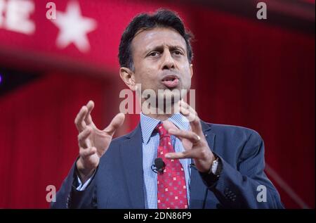 Der Gouverneur von Louisiana, Bobby Jindal, spricht am 26. Februar 2015 auf der jährlichen Conservative Political Action Conference (CPAC) im National Harbour, Maryland, außerhalb von Washington, DC. Foto von Olivier Douliery/ABACAPRESS.COM Stockfoto