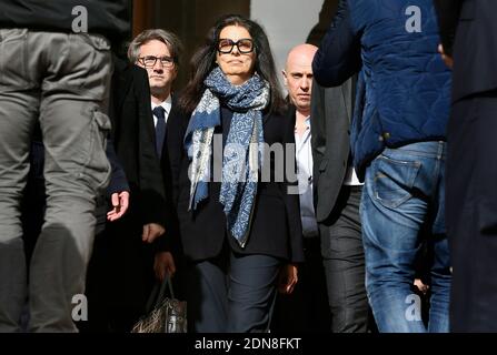 Francoise Bettencourt-Meyers, die Tochter von Liliane Bettencourt und ihren Söhnen Nicolas Meyers (mit Brille) und Jean-Victor Meyers sprechen am 5. Tag des sogenannten Bettencourt-Prozesses vor Gericht und beschuldigen 10 Menschen in der Nähe von Loreal Erbin Liliane Bettencourt, ihre Demenz ausgenutzt zu haben, am 30. Januar 2015 in Bordeaux, Südwestfrankreich. Foto von Patrick Bernard /ABACAPRESS.COM Stockfoto