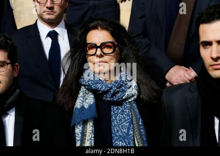 Francoise Bettencourt-Meyers, die Tochter von Liliane Bettencourt und ihren Söhnen Nicolas Meyers (mit Brille) und Jean-Victor Meyers sprechen am 5. Tag des sogenannten Bettencourt-Prozesses vor Gericht und beschuldigen 10 Menschen in der Nähe von Loreal Erbin Liliane Bettencourt, ihre Demenz ausgenutzt zu haben, am 30. Januar 2015 in Bordeaux, Südwestfrankreich. Foto von Patrick Bernard /ABACAPRESS.COM Stockfoto
