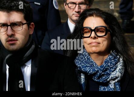 Francoise Bettencourt-Meyers, die Tochter von Liliane Bettencourt und ihren Söhnen Nicolas Meyers (mit Brille) und Jean-Victor Meyers sprechen am 5. Tag des sogenannten Bettencourt-Prozesses vor Gericht und beschuldigen 10 Menschen in der Nähe von Loreal Erbin Liliane Bettencourt, ihre Demenz ausgenutzt zu haben, am 30. Januar 2015 in Bordeaux, Südwestfrankreich. Foto von Patrick Bernard /ABACAPRESS.COM Stockfoto
