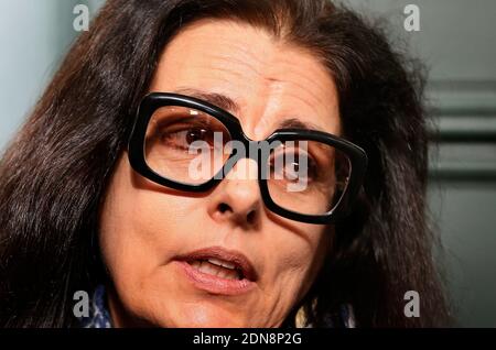 Francoise Bettencourt-Meyers, die Tochter von Liliane Bettencourt und ihren Söhnen Nicolas Meyers (mit Brille) und Jean-Victor Meyers sprechen am 5. Tag des sogenannten Bettencourt-Prozesses vor Gericht und beschuldigen 10 Menschen in der Nähe von Loreal Erbin Liliane Bettencourt, ihre Demenz ausgenutzt zu haben, am 30. Januar 2015 in Bordeaux, Südwestfrankreich. Foto von Patrick Bernard /ABACAPRESS.COM Stockfoto