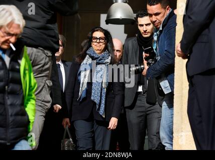 Francoise Bettencourt-Meyers, die Tochter von Liliane Bettencourt und ihren Söhnen Nicolas Meyers (mit Brille) und Jean-Victor Meyers sprechen am 5. Tag des sogenannten Bettencourt-Prozesses vor Gericht und beschuldigen 10 Menschen in der Nähe von Loreal Erbin Liliane Bettencourt, ihre Demenz ausgenutzt zu haben, am 30. Januar 2015 in Bordeaux, Südwestfrankreich. Foto von Patrick Bernard /ABACAPRESS.COM Stockfoto