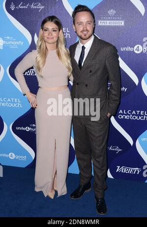 Lauren Parsekian und Aaron Paul nehmen an der 2. Jahrestagung 4:Humanity im Beverly Hilton Hotel am 19. Februar 2015 in Los Angeles, CA, USA Teil. Foto von Lionel Hahn/ABACAPRESS.COM Stockfoto