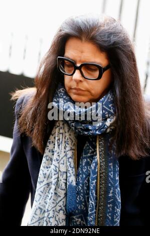 Francoise Bettencourt-Meyers, die Tochter von Liliane Bettencourt und ihren Söhnen Nicolas Meyers (mit Brille) und Jean-Victor Meyers sprechen am 5. Tag des sogenannten Bettencourt-Prozesses vor Gericht und beschuldigen 10 Menschen in der Nähe von Loreal Erbin Liliane Bettencourt, ihre Demenz ausgenutzt zu haben, am 30. Januar 2015 in Bordeaux, Südwestfrankreich. Foto von Patrick Bernard /ABACAPRESS.COM Stockfoto