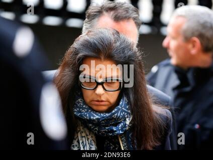 Francoise Bettencourt-Meyers, die Tochter von Liliane Bettencourt und ihren Söhnen Nicolas Meyers (mit Brille) und Jean-Victor Meyers sprechen am 5. Tag des sogenannten Bettencourt-Prozesses vor Gericht und beschuldigen 10 Menschen in der Nähe von Loreal Erbin Liliane Bettencourt, ihre Demenz ausgenutzt zu haben, am 30. Januar 2015 in Bordeaux, Südwestfrankreich. Foto von Patrick Bernard /ABACAPRESS.COM Stockfoto