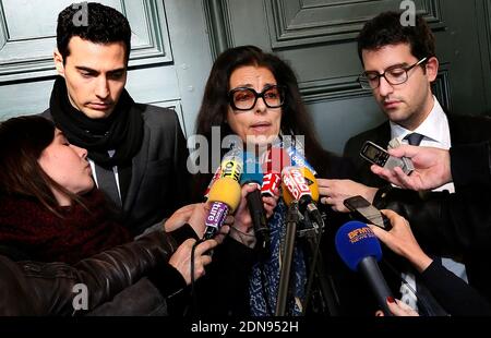 Francoise Bettencourt-Meyers, die Tochter von Liliane Bettencourt und ihren Söhnen Nicolas Meyers (mit Brille) und Jean-Victor Meyers sprechen am 5. Tag des sogenannten Bettencourt-Prozesses vor Gericht und beschuldigen 10 Menschen in der Nähe von Loreal Erbin Liliane Bettencourt, ihre Demenz ausgenutzt zu haben, am 30. Januar 2015 in Bordeaux, Südwestfrankreich. Foto von Patrick Bernard /ABACAPRESS.COM Stockfoto