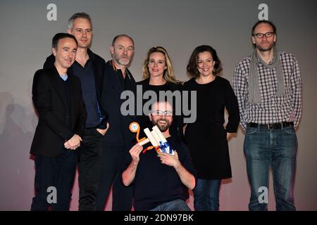 Die Dokumentarjury Delphine Gleize, Sebastien Lifshitz, Geraldine Danon, David Andre, Claus Drexel und Jacques Bonnaffe posieren vor der Vorführung von Infinitely Polar Bear im Rahmen des Festival 2 Valenciennes, Frankreich am 25. März 2015. Foto von Nicolas Briquet/ABACAPRESS.COM Stockfoto