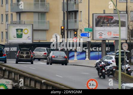 Police forces gather nearby Porte de Vincennes, east of Paris, after at least one person was injured when a gunman opened fire at a kosher grocery store on January 9, 2015 and took at least five people hostage. The attacker was suspected of being the same gunman who killed a policewoman in a shooting in Montrouge in southern Paris, France on January 8. Photo by Nicolas Briquet/ABACAPRESS.COM Stock Photo