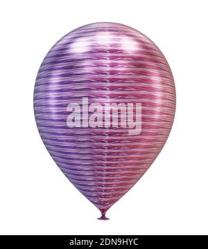Ein lila gestreifter Ballon Nahaufnahme isoliert auf weiß, 3D-Render Stockfoto