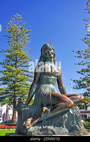 "Pania des Riffs" Maori Jungfernfahrt Statue, Marine Parade Gardens, Marine Parade, Napier, Hawkes Bay, North Island, Neuseeland Stockfoto