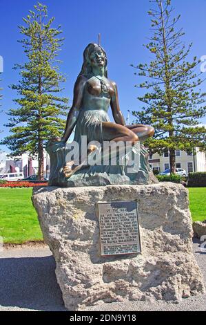 "Pania des Riffs" Maori Jungfernfahrt Statue, Marine Parade Gardens, Marine Parade, Napier, Hawkes Bay, North Island, Neuseeland Stockfoto