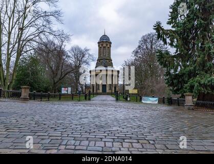 Saltaire United Reformierte Kirche im viktorianischen Modelldorf Saltaire in Yorkshire, UNESCO-Weltkulturerbe. Stockfoto