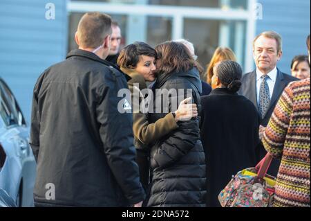 Education Minister Najat Vallaud-Belkacem, Paris Mayor Anne Hidalgo arriving for the funeral of French cartoonist and Charlie Hebdo editor Stephane 'Charb' Charbonnier, on January 16, 2014 in Pontoise, outside Paris. Twelve people were killed, including cartoonists Charb, Wolinski, Cabu and Tignous and deputy chief editor Bernard Maris when gunmen armed with Kalashnikovs and a rocket-launcher opened fire in the Paris offices of Charlie Hebdo on January 7. Photo by ABACAPRESS.COM Stock Photo